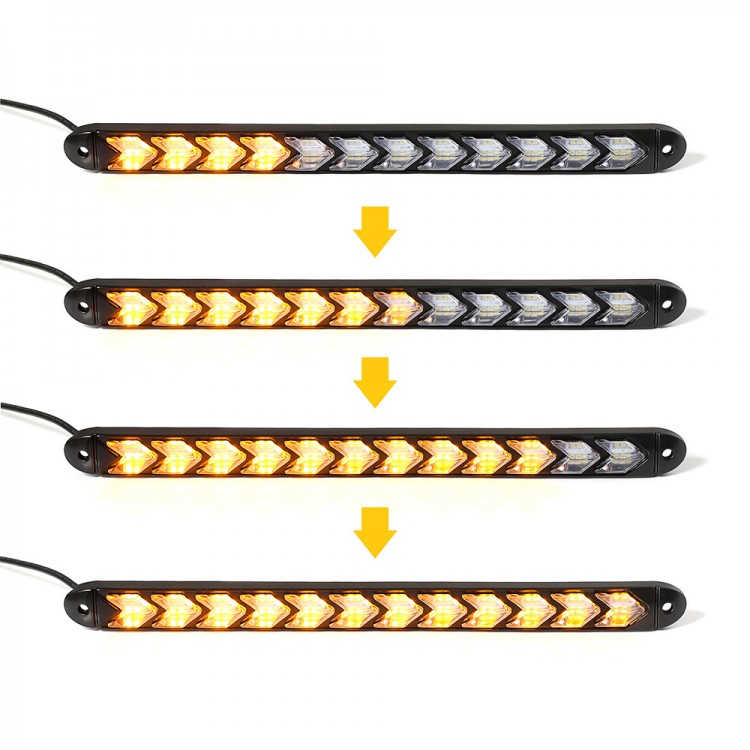 2 pcs arrow flexible LED DRL with sequential yellow turn signal 18.5cm