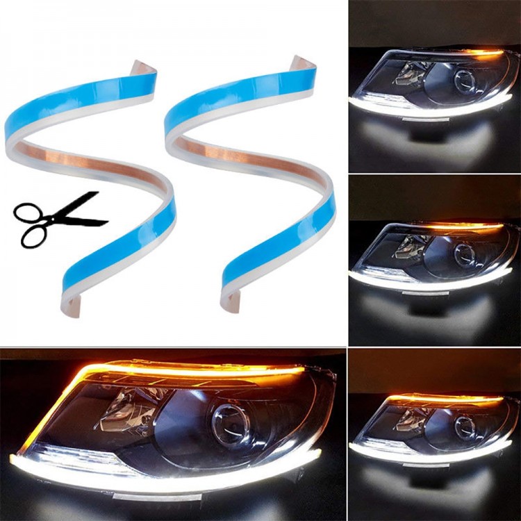 2 pcs Slim Flexible LED DRL with sequential yellow turn signal 60cm
